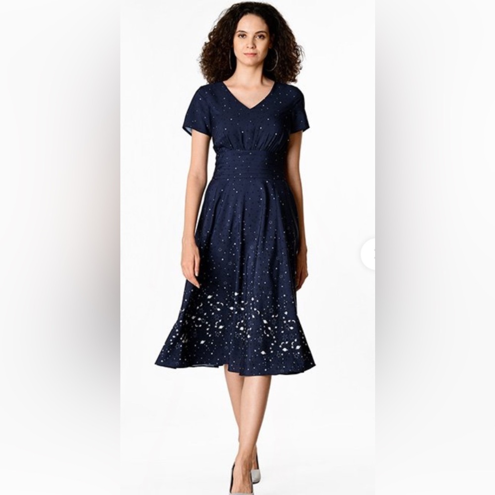 eShakti  Wayward Fancies Elegant Navy Blue Dress